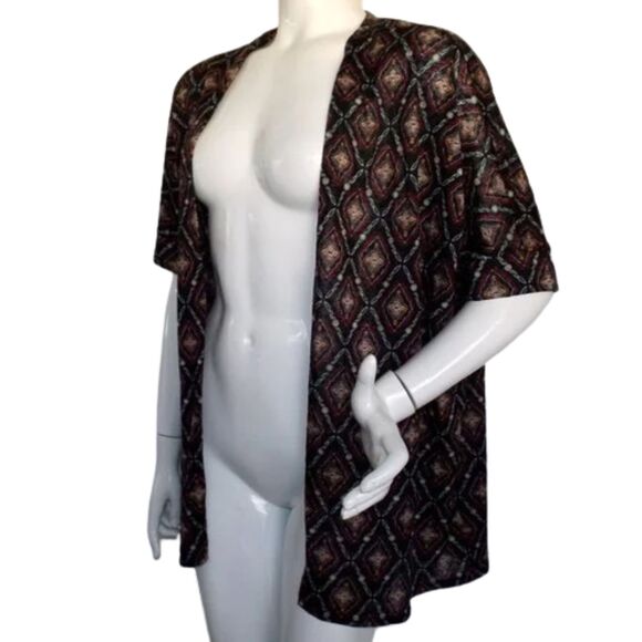 TORRID Cardigan, 2/2X Open Front Sweater, Diamond/Geo print, Polyester - Picture 3 of 11